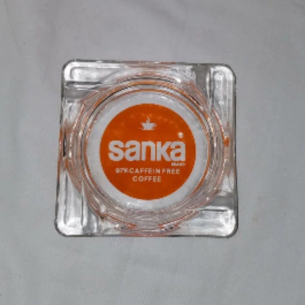 Vintage  Sanka Coffee Clear Glass Ashtray